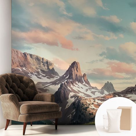 Tapete Vliestapete mit Kleber für Wohnzimmer Schlafzimmer Küche - Wanddekoration Bergpanorama 250x250 cm (1/5)
