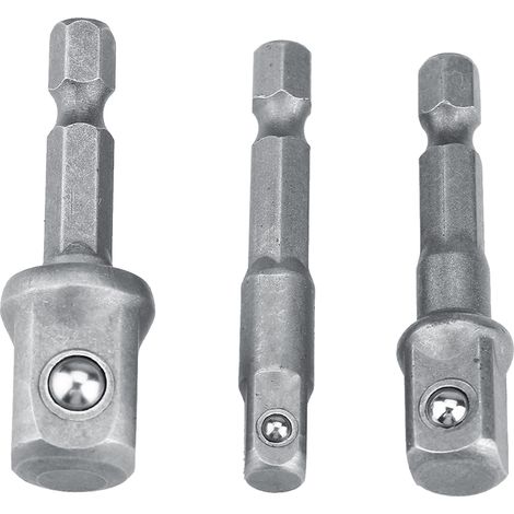 Ensemble de 3 adaptateurs pour douilles hexagonales 1/4" vers forets 1/4", 3/8" et 1/2" (rallonge courte) (1/5)