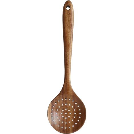 6 Ustensiles de cuisine, Bois d'acacia naturel, Poignées ergonomiques, Résistant à la chaleur, Pour poêles antiadhésives et wok (1/5)