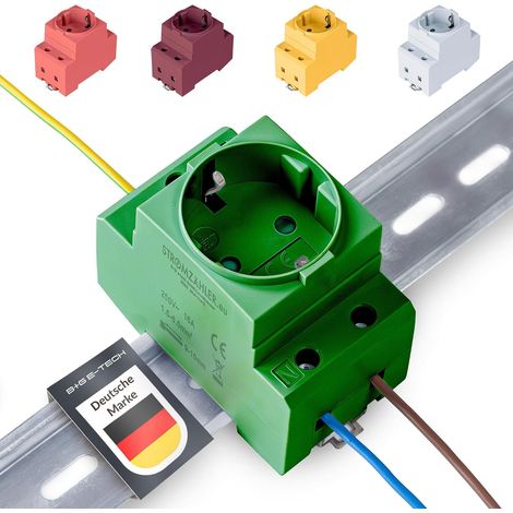 Prise Schuko pour rail DIN 16 A 230 V 2P+E – Prise encastrée pour montage de distributeur, armoire électrique, armoire de compteur, prise de terre pour montage sur rail de support DIN (1/5)