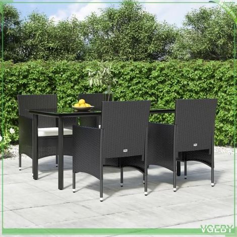 Ensemble de salle à manger de jardin - FAFEICY - 3156600 - 5 pcs - Noir - Résine tressée & verre trempé (1/5)