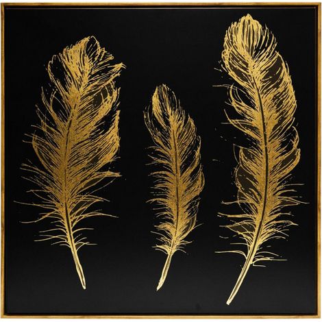Toile peinte plumes 78 x 78 cm atmosphera