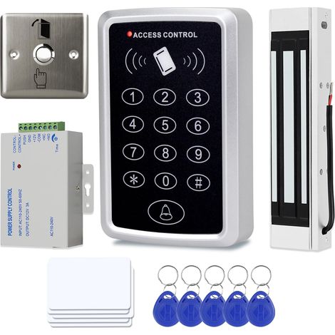 Système d'entrée de Porte avec Clavier de contrôle d'accès étanche, Alimentation DC 12 V, Interrupteur de déverrouillage de Porte, Serrure électrique et Porte-clés RFID 125 kHz (1/5)