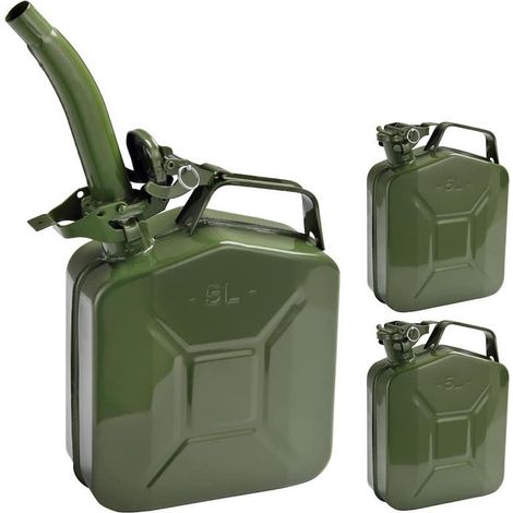 Lot de 3 Jerricans - Bidons à Carburant 5L en Métal Vert. Certifié UN (ONU) et sécurisé (1/5)