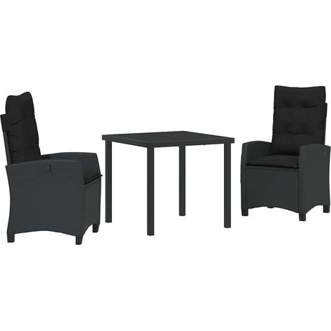 Garden Dining Set with Cushion 3 pcs Black Poly Rattan vidaXL