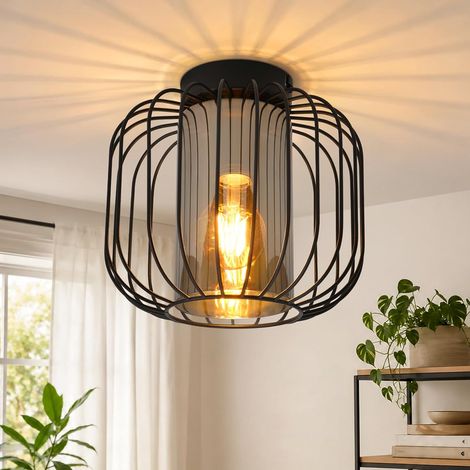 ZMH Plafonnier Vintage E27 1 Lumière, Verre et Métal Noir, Style Industriel pour Salon et Cuisine (1/5)