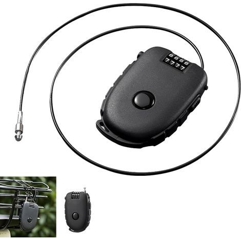 Antivol Rétractable à Code 4 Chiffres, Cadenas Câble Antivol Casque Moto Vélo Valise Sac ABS Acier Inoxydable Léger Portable Serrure Numérique Flexible Étanche Sécurisée pour Bagage Casier (1/5)