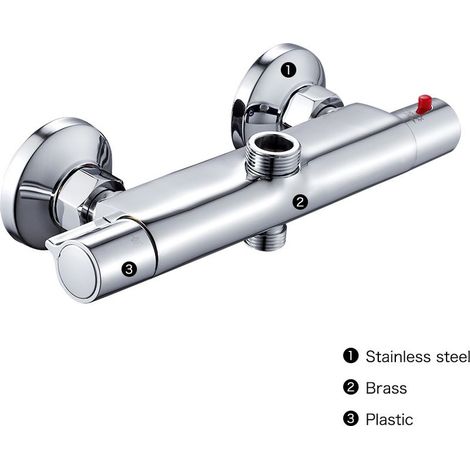 Mitigeur Thermostatique de Douche 2 Sorties Haute et Basse Robinet Mélangeur Anti-Brûlure en Laiton Chromé pour Salle de Bain Baignoire,argent (1/3)