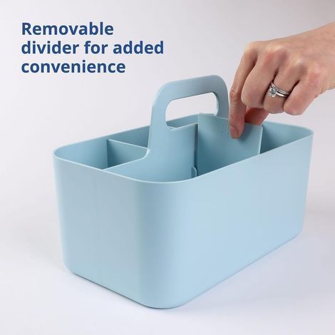 Boîtes de rangement polyvalentes - Boîtes de rangement en plastique empilables avec poignées Boîtes de rangement pour bureau, maquillage, dortoir, boîtes de rangement pour l'art en classe - (1/5)
