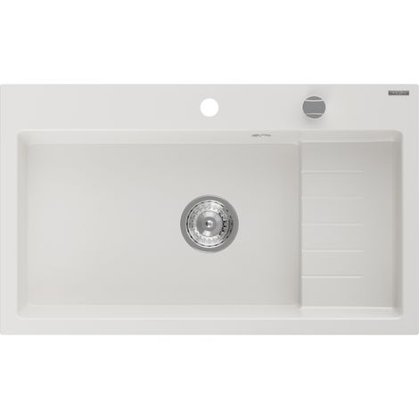 Mexen Omar évier en granit 1 bac 800 x 480 mm, blanc, siphon chromé - 6520801005-20 (1/5)