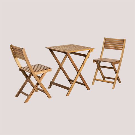 Set de mesa cuadrada 60x60 cm y 2 sillas de jardín plegables en madera de acacia Delawer SKLUM (1/5)