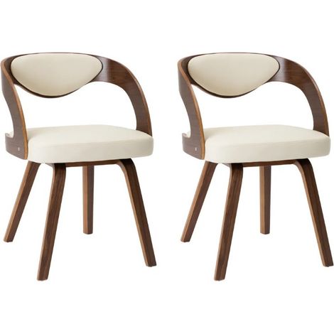 Chaise de salle à manger bois foncé et simili cuir beige Canva - Lot de 2 (1/5)