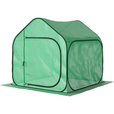 Mini serre pop-up petite serre légumes plante fleurs avec porte à fermeture éclair en PE 150 x 148 x 148 cm vert