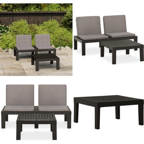 2-tlg. Garten-Lounge-Set mit Auflagen Kunststoff Grau - Gartensitzgruppe - Lounge Set - Gartenmöbel - Kunststoffe Möbel - Outdoor Furniture - Home & Living (1/5)