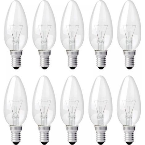 Ampoule Incandescence Bougie E14 40W 230V, Ampoule Flamme E14, Dimmable Blanc Chaud 2700K, 400LM, C35 Ampoule Transparent, Pour Lustre, Lampe de Bureau, Pack de 10 (1/5)