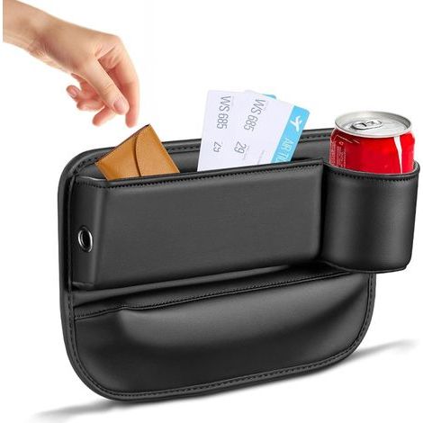 Organisateur D'écart de Siège de Voiture, Cuir Auto Boîte Rangement Siège, 30 x 20 cm Organisateur de Remplisseur D'espace pour Siège Auto, pour Clés, Portefeuille, Bouteille d'eau (Copilote) (1/5)