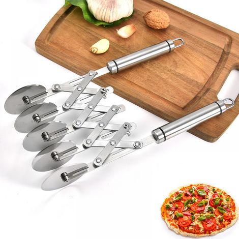 Pizzasnijder van roestvrij staal - pizzasnijder met vijf wielen-5-wielige deegsnijder, spaghetti- en noedelsnijder, deegsnijder set, bakrol verstelbare pizzasnijder (1/5)