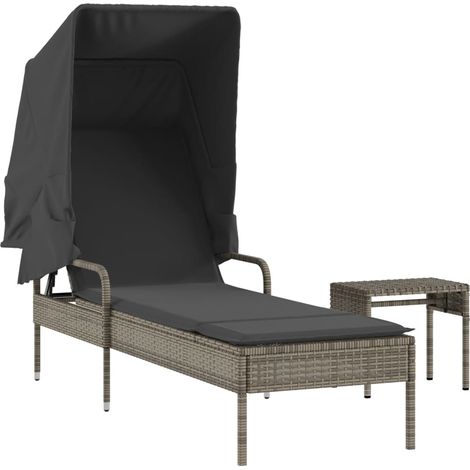 Maison Exclusive - Tumbona con capota y mesa ratán sintético gris