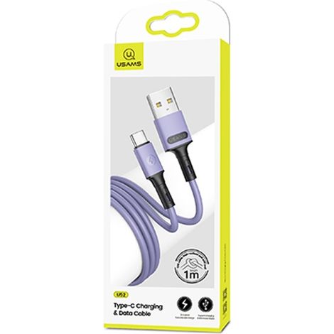 Cable USB-C USAMS de 1 m con carga rápida, color morado.