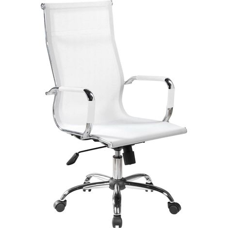 Dmora - Silla de oficina Dfrosi, Sillón ejecutivo con reposabrazos, Silla de oficina ergonómica, Blanco, 63x54h106/116 cm