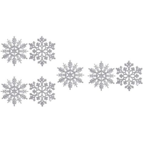 Green Mobility-Lot de 7 flocons de neige argentés, 10 cm, en forme de gâteaux de riz et de corail, en plastique pailleté pour décorations de sapin de Noël (argent) (1/4)
