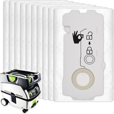 Lot de 10 sacs à poussière non tissés compatibles avec les aspirateurs FeStool CT MIDl FeStool 204308/CT15