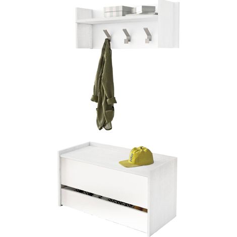 Dmora - Mueble de entrada Brionia, Entrada moderna con perchero, Mueble con zapatero, Armario multifunción, Cm 50x32h182, Blanco, con embalaje reforzado