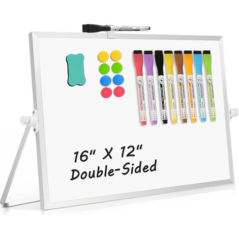 Doppelseitiges Whiteboard 40x30cm mit Ständer, tragbar, Weiß (1/5)