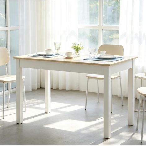 Mesa de comedor rectangular 119 x 70 x 75 cm en aglomerado, blanco y roble (1/5)