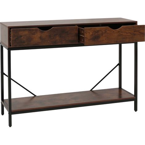 [NUNCA USADO] Mesa consola HHG-403, mesa para teléfono, mesa auxiliar, mesa de apoyo, cajones, estante industrial 76 x 109 x 30 cm, marrón rojizo