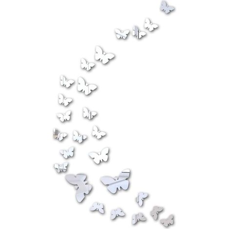 Sticker mural papillons - 3D - 36 pièces - argent - stickers muraux papillons - décoration pour le jardin, la chambre, la chambre d'enfant (1/5)