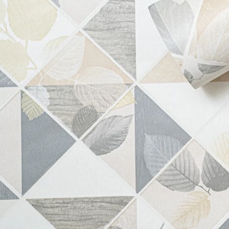 Grey Cream Floral Wallpaper Leaf Beige Geometric Retro Paste The Wall Smooth (1/5)