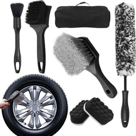 Kit De Nettoyage De Jantes En Aluminium 7 Pièces - Brosses De Roue Professionnelles À Poils Doux Et Fermes - Brosse À Jantes, Brosse À Pneus, Chiffon Et Sac En Microfibre - Jeu De Jants Pour SUV, Cam (1/5)