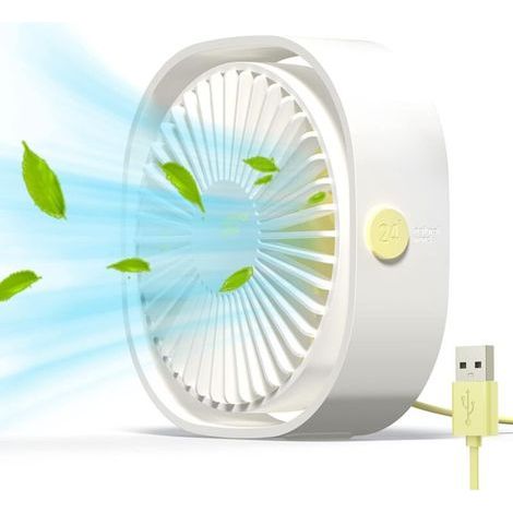 Mini portable USB fan, quiet, for desk, 3 adjustable speeds, USB powered, ideal for home and office (white) - AquaForge (1/4)