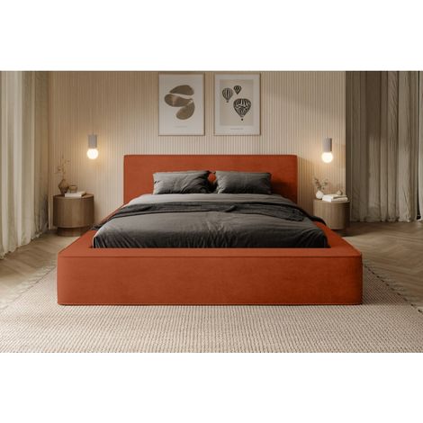 Lit coffre VELORA – Terrakotta – 180x200 cm – Weicher Samtstoff – Aufklappbarer Lattenrost – Integrierter Stauraum