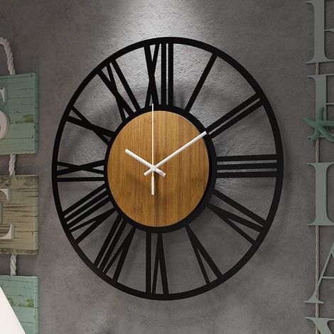 Horloge Murale, Noire, rétro, Chiffres Romains, Horloge Murale silencieuse, pour la Maison, Le Jardin, Le Bureau, Le café (1/5)
