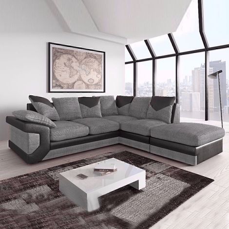Orion Fabric Corner and 3 + 2 Sofa Set in Black/Grey or Beige/Brown - Black and Grey Right Corner