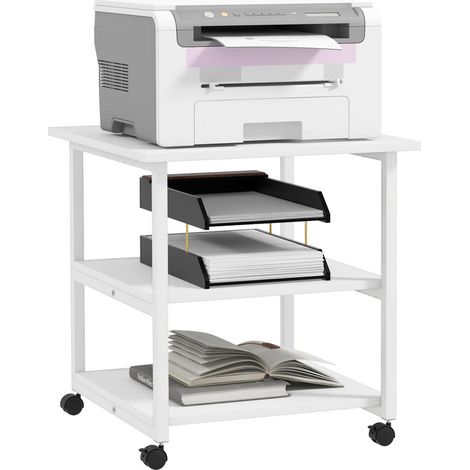 Pour bureau : meuble support imprimante et étagère de rangement mobile sous bureau avec 4 roulettes 50x50x52,5 cm (1/5)
