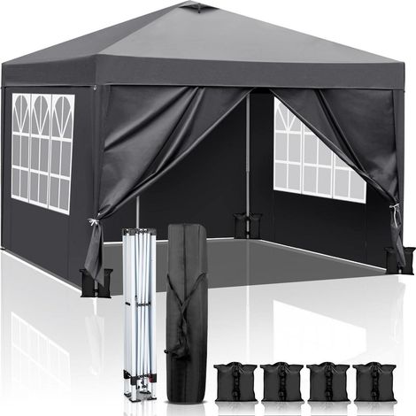 Faltpavillon 3x3m Pop-Up mit 4 Seitenteilen, UV-Schutz 50+, wasserdicht, dunkelgrau (1/5)