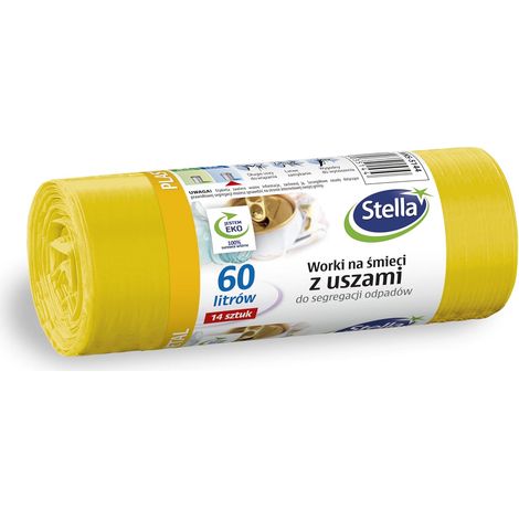Lot de 14 sacs poubelle avec poignées pour la séparation du métal et du plastique - 60 l - Sacs poubelle pour la maison et le bureau - En film de régénérateur LDPE épais - Couleur (1/5)
