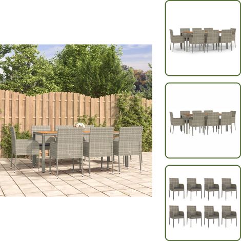 9-tlg. Garten-Essgruppe mit Kissen Grau Poly Rattan - Gartenmöbel - Essgruppe - Outdoor Möbel - Gartenset - Rattan Gartenmöbel (1/5)