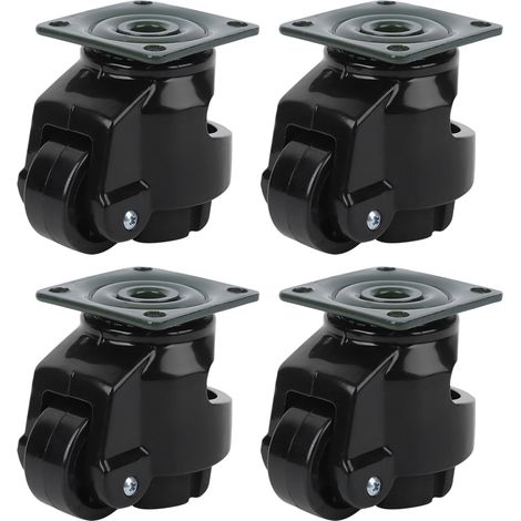 4 roulettes industrielles robustes GD‑40F avec réglage de niveau, roues pivotantes noires pour charges lourdes (1/5)
