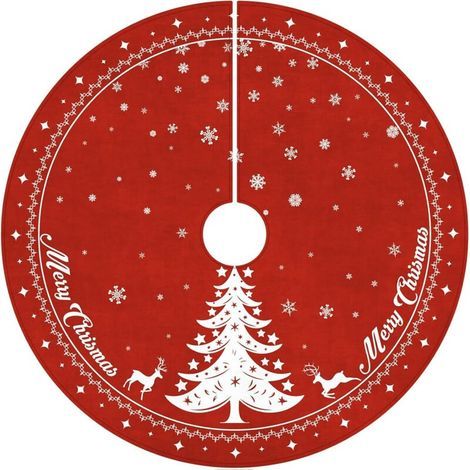 Christmas tree cover, 122 cm, red, round, for Christmas tree, deer and snowflake, Christmas decoration for the home (1/5)