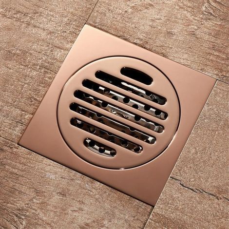 (A)Rose Gold Bathtub Drain Stopper Bathroom Brass Floor Shower Drain Waste 10cm Floor Anti-odor Drainer Square Toilet Drainage (1/4)