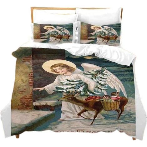 Parure de lit « Ange de Noël » pour 2 personnes, 140 x 200 cm, avec 2 taies d’oreiller, en microfibre (1/4)