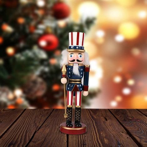 Soldat Casse-Noisette Américain 25cm en bois, Marionnette artisanale de Noël, Cadeau Nouvel An, Décoration en coffret, Sceptre inclus (1/4)