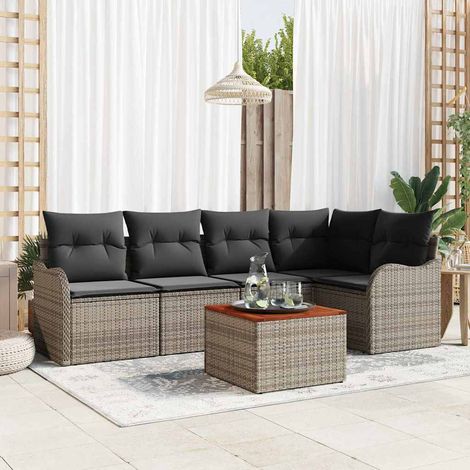 vidaXL Gartensofa-set mit Speicher 6 pcs Grau Poly-Rattan (1/5)