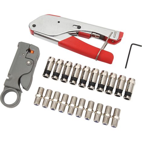 Kit de Pince à Câble Coaxial avec Dénudeur, 10 Connecteurs F Type RG6 et Adaptateurs pour Compression (1/5)