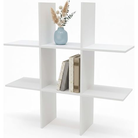 Holz Wandregal 55 x 55 cm schwebend mit 6 Fächern - weiß - Schweberegal im Würfel Design mit Melamin Furnier