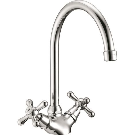 Schläfer 3460409  Rubinetto da Cucina con Due Manopole Antiche, Canna Alta Universale Girevole in Stile Vintage "Ombrello", Tecnologia Anticalcare, Finitura Lucida Cromata (1/5)